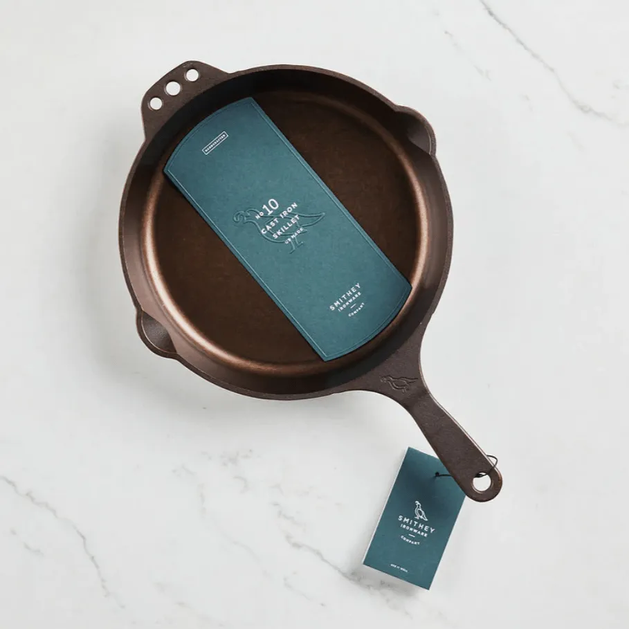 Smithey Ironware 10 Traditional Cast Iron Skillet  - Polished Frying Pan with Helper Handle - Made in USA