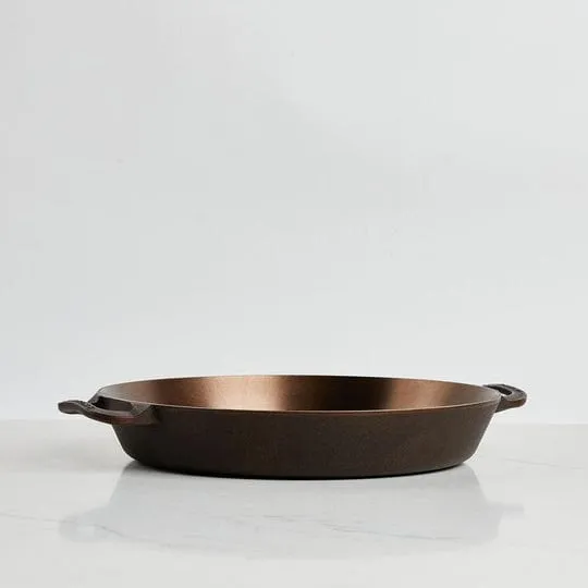 Smithey Ironware Dual Handle 14 Skillet - Polished Cast Iron Frying Pan for Roasts. Frying. Barbeque and More - Made in USA