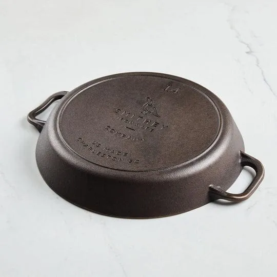 Smithey Ironware Dual Handle 14 Skillet - Polished Cast Iron Frying Pan for Roasts. Frying. Barbeque and More - Made in USA