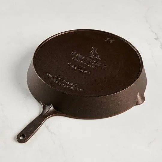 Smithey Ironware Traditional 14 Cast Iron Skillet  - Polished Frying Pan with Helper Handle - Made in USA