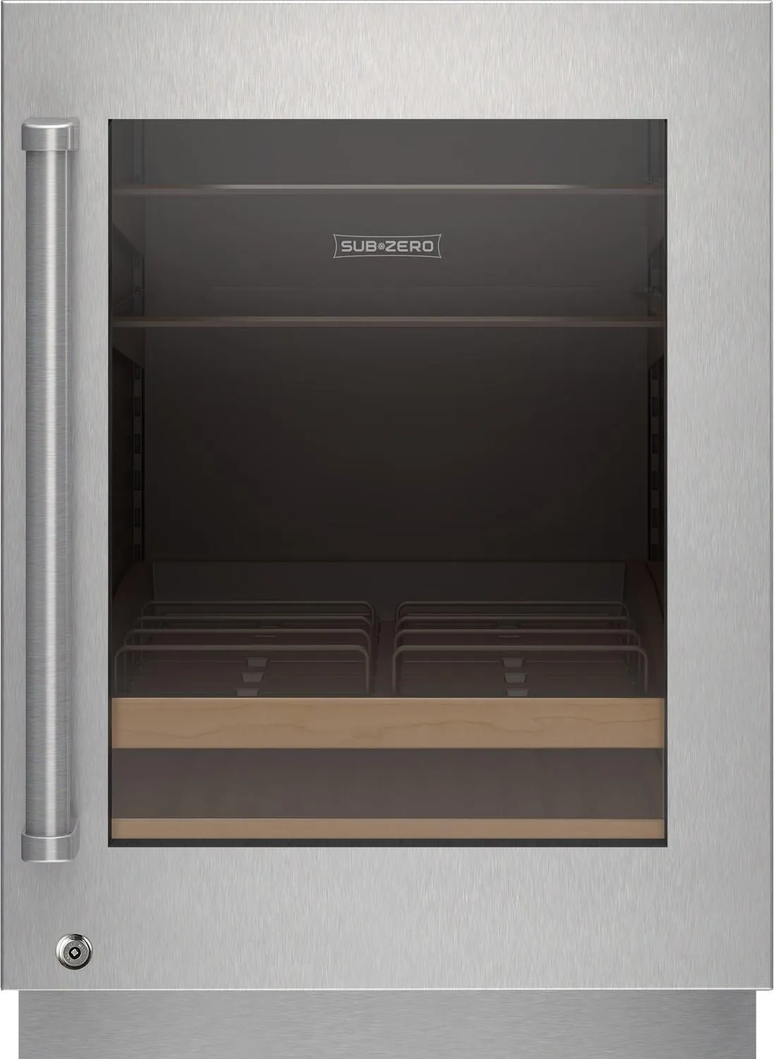 Sub-Zero 9028544 Stainless Steel Glass Door Panel With Lock - Pro Handle. Right Hinge