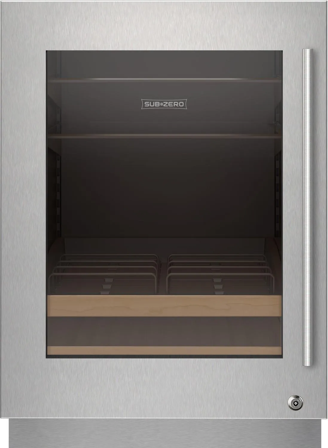 Sub-Zero 9029026 Stainless Steel Glass Door Panel With Lock - Tubular Handle. Left Hinge