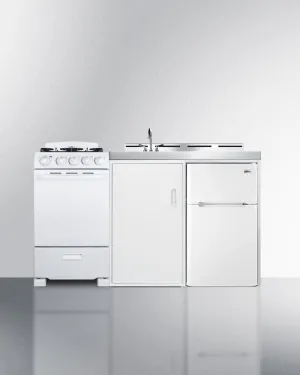 Summit ACK60GASW 60 Wide All-In-One Kitchenette With Gas Range