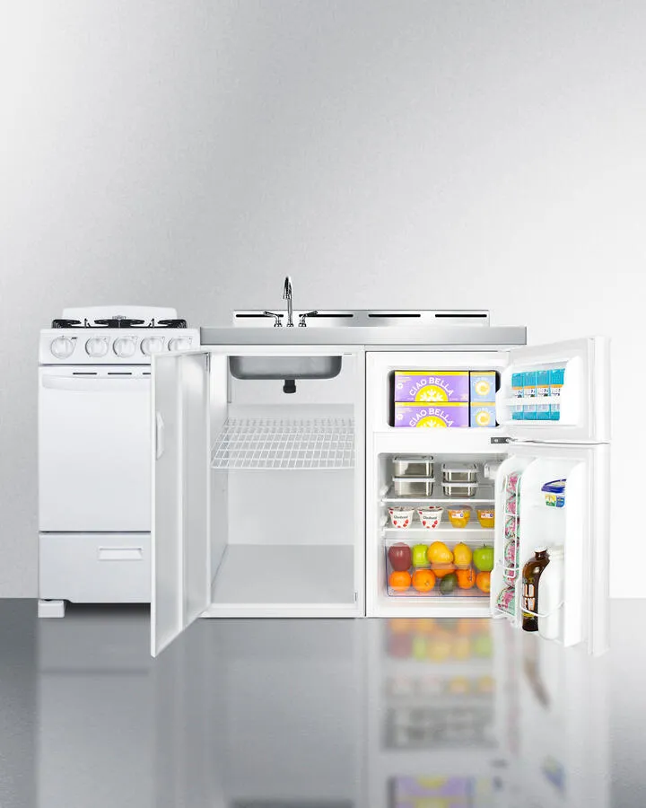 Summit ACK60GASW 60 Wide All-In-One Kitchenette With Gas Range