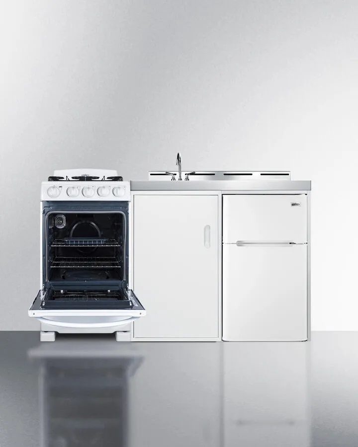 Summit ACK60GASW 60 Wide All-In-One Kitchenette With Gas Range