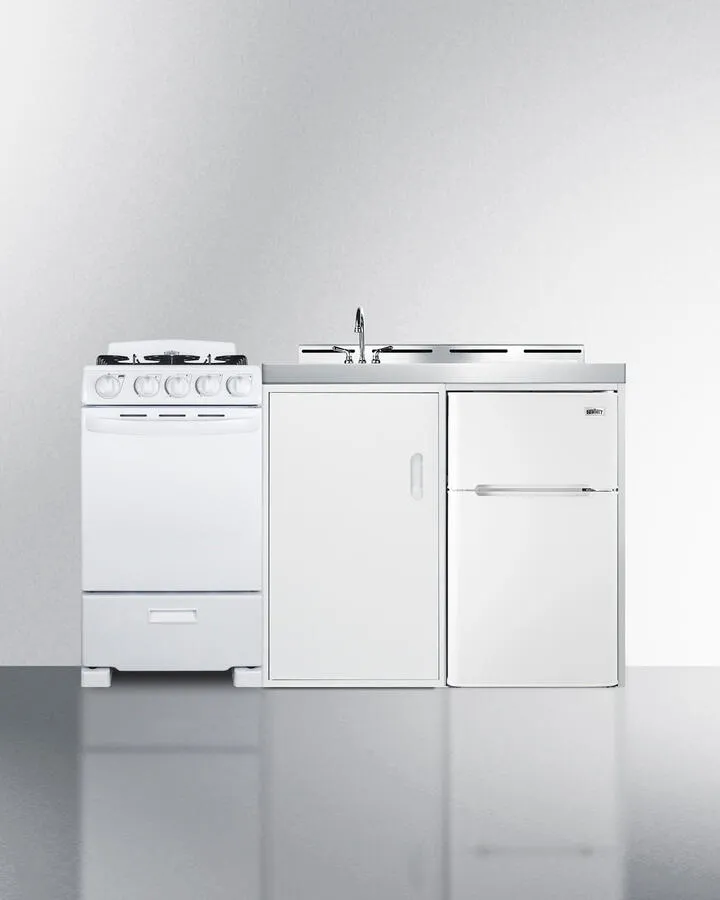 Summit ACK60GASW 60 Wide All-In-One Kitchenette With Gas Range