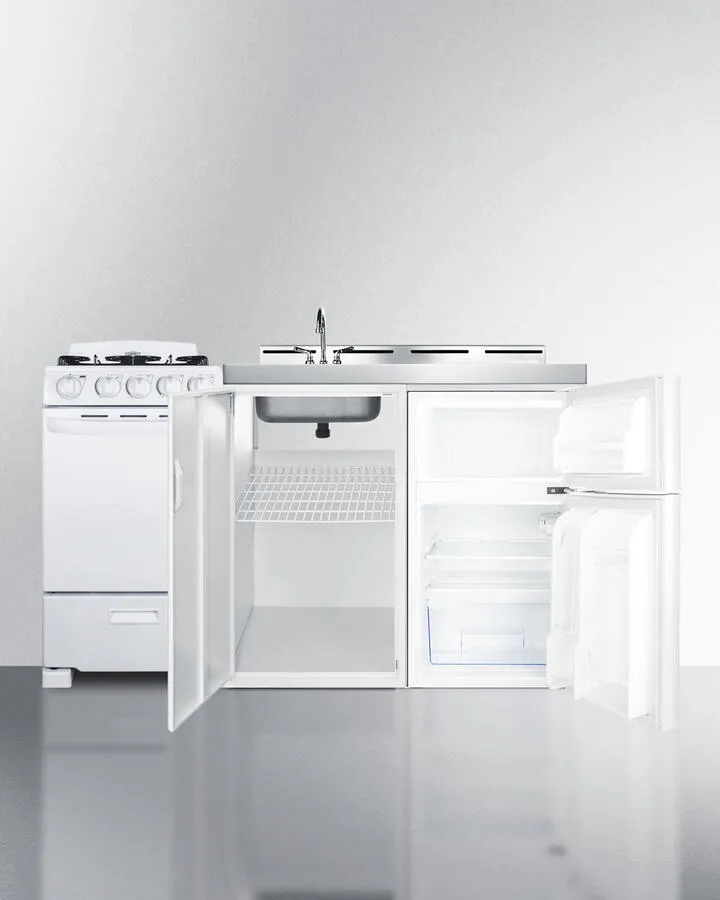 Summit ACK60GASW 60 Wide All-In-One Kitchenette With Gas Range