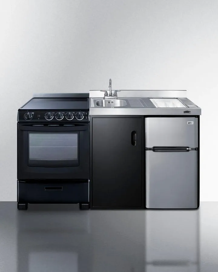 Summit ACK63ELSTB 63 Wide All-In-One Kitchenette With Electric Range