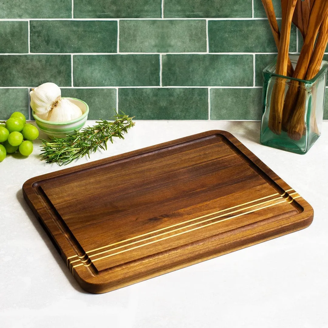 Totally Bamboo - Acacia Pinstripe Cutting Board with Juice Groove - 14x11